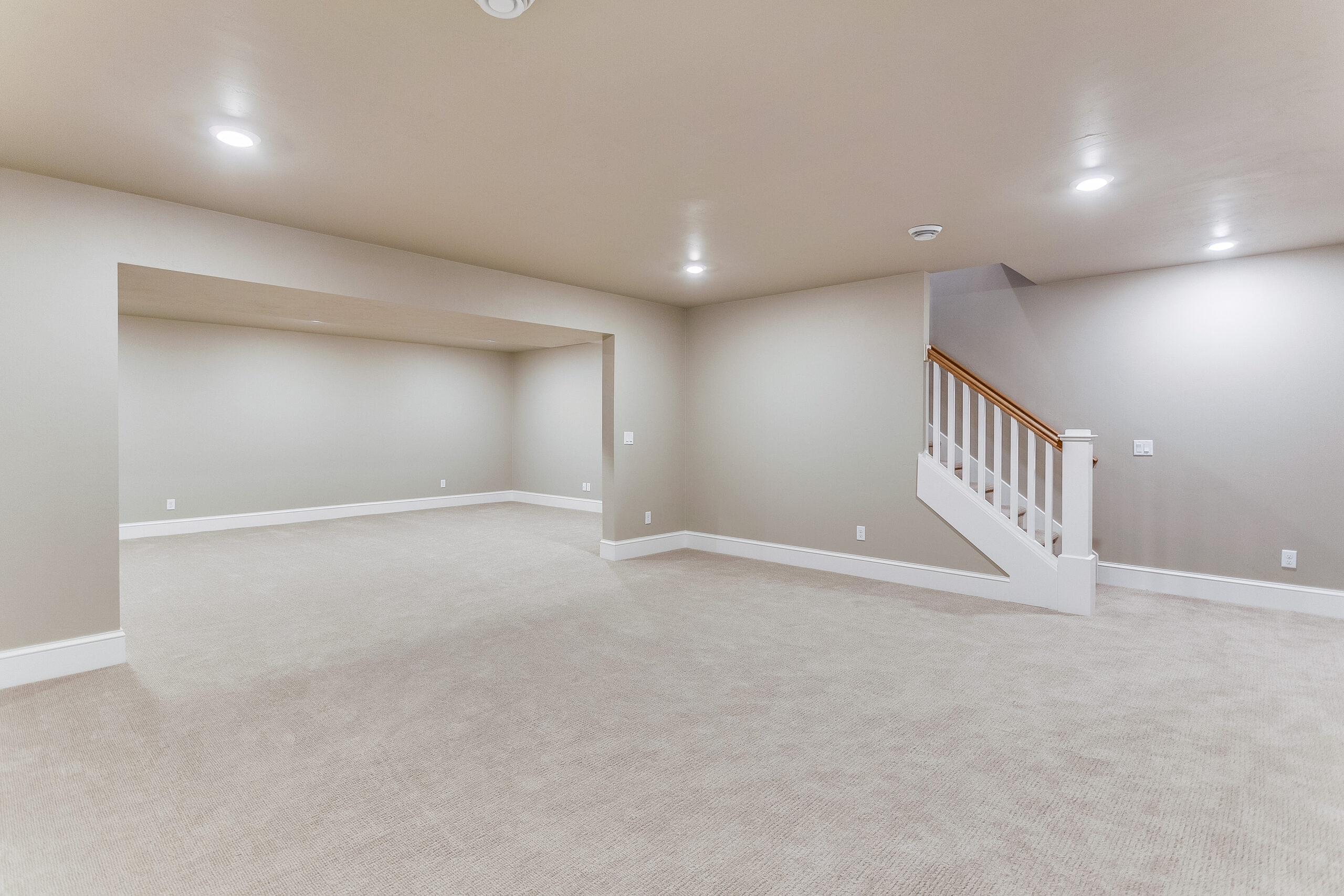 Finished basement with a vinyl plank floor